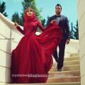 2016 Robe de demoiselle d&#39;honneur à manches longues à manches longues Maid of Honor Robe de bal musclé rouge foncé avec hijab CWFp2315